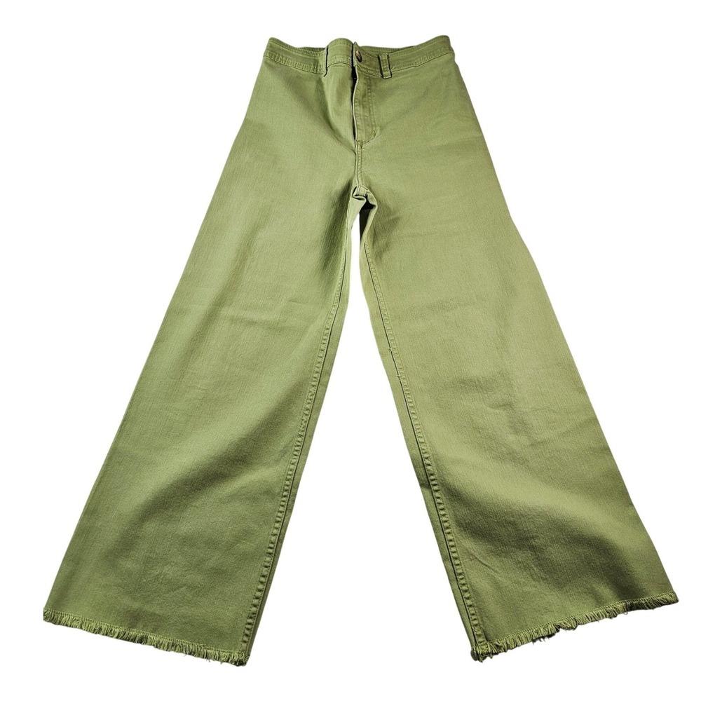 Billabong High Waisted Wide Leg Crop Jeans Women's‎ 29 Green Frayed Hem